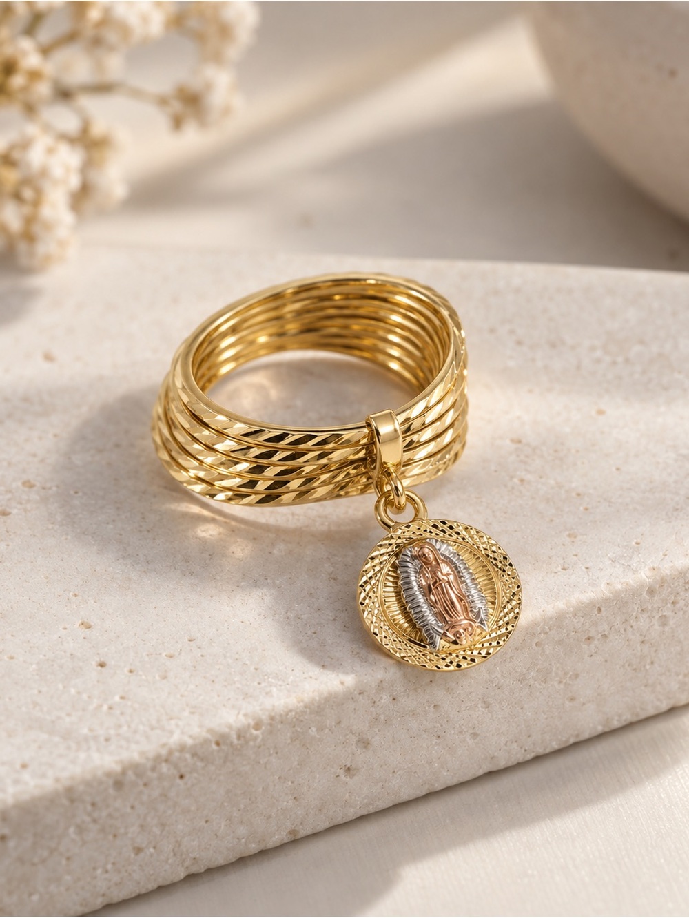 18k Gold Filled Virgen Guadalupe Semanario Ring - Picture 2 of 10
